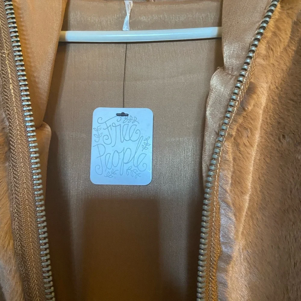 Free People Teddy Jacket in Camel Brown with Hood